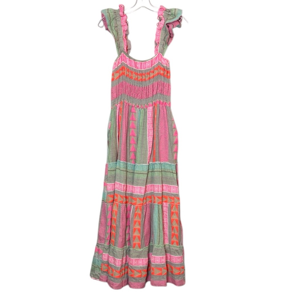 Colorful Ruffle Strap Maxi Dress Medium with Pockets Stretch Flowy - Picture 9 of 9